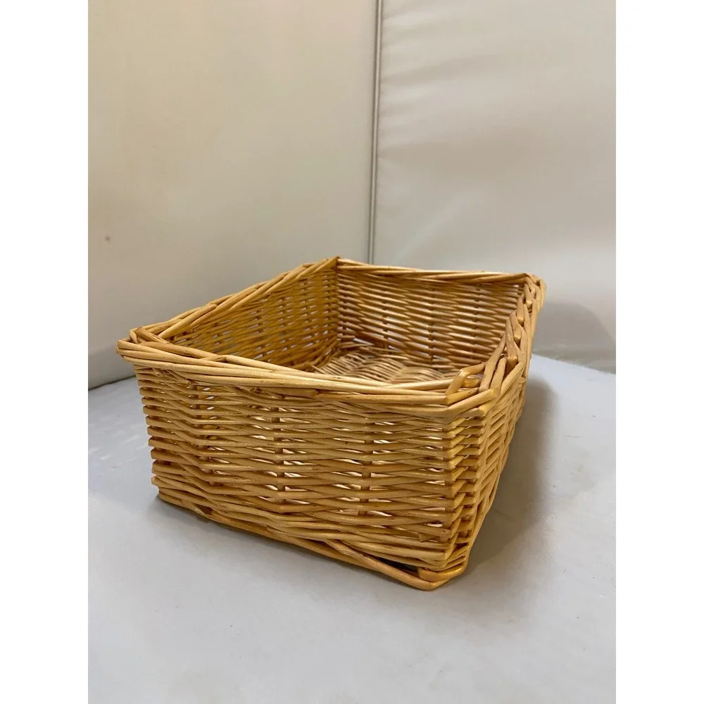 Wicker Storage Basket Unisex Brown Woven Rectangular Organizer Cottagecore
